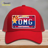 Arizona Centennial OMG Novelty License Plate Hat Mesh / Red