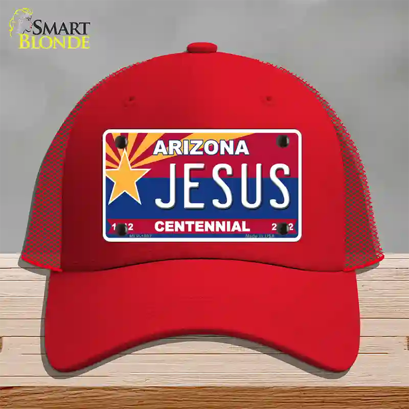 Arizona Centennial Jesus Novelty License Plate Hat Mesh / Red