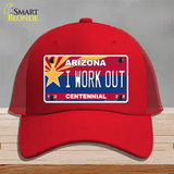 Arizona Centennial I Work Out Novelty License Plate Hat Mesh / Red