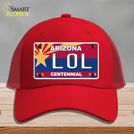 Arizona Centennial LOL Novelty License Plate Hat Mesh / Red