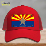 Parker Arizona State Flag Novelty License Plate Hat Mesh / Red