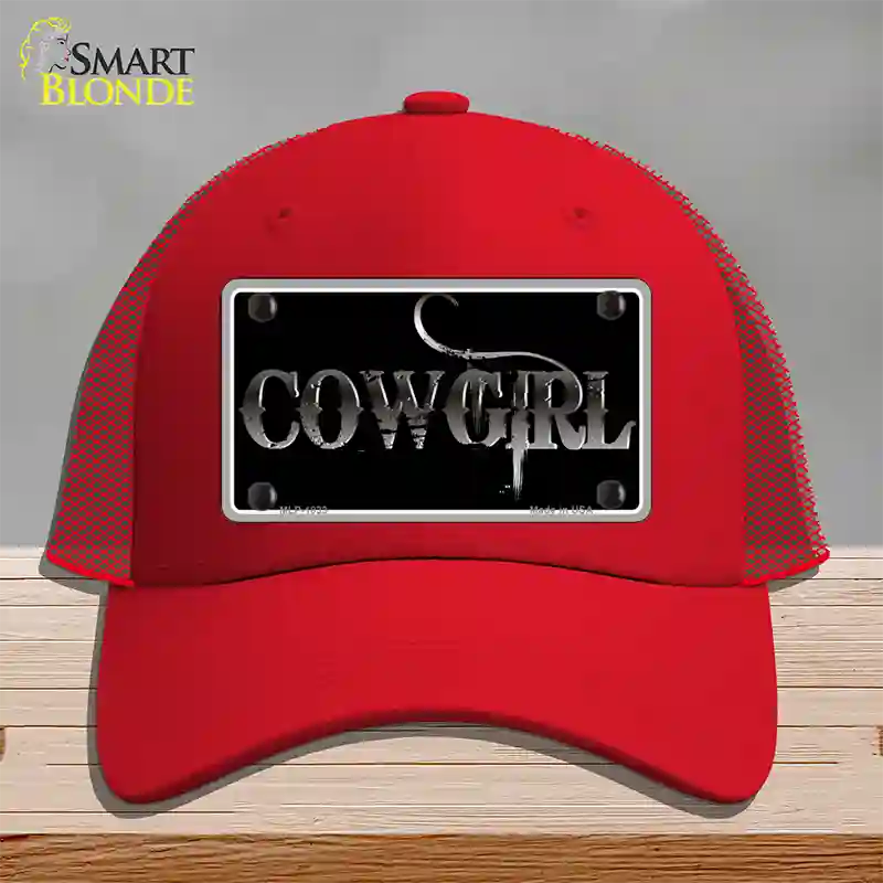 Cowgirl Black Novelty License Plate Hat Mesh / Red