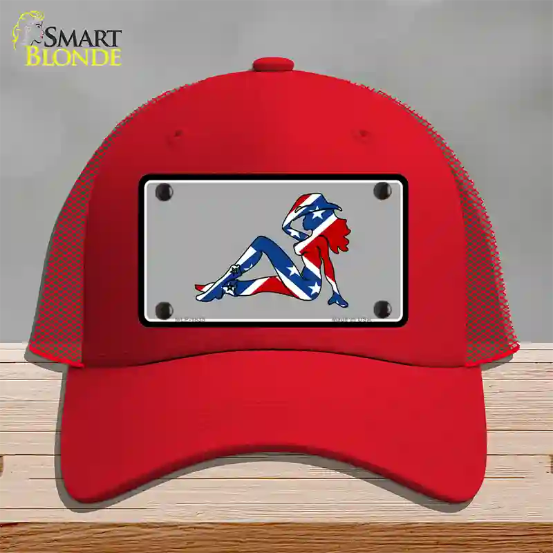 Confederate Flag Mud Flap Girl Novelty License Plate Hat Mesh / Red