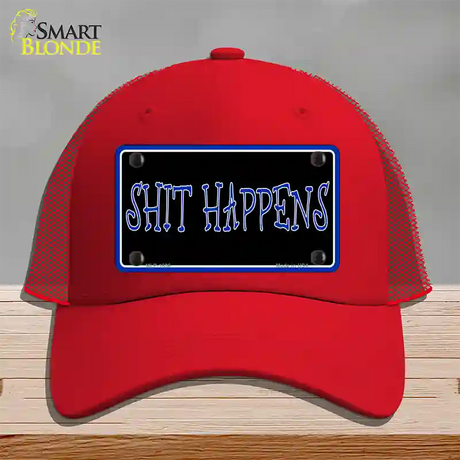 Shit Happens Novelty License Plate Hat Mesh / Red