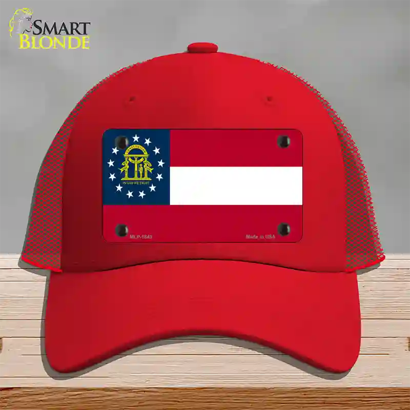 Georgia State Flag Novelty License Plate Hat Mesh / Red