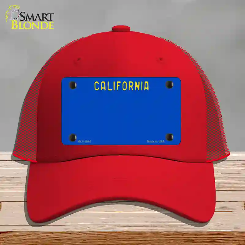 California Blue State Novelty License Plate Hat Mesh / Red