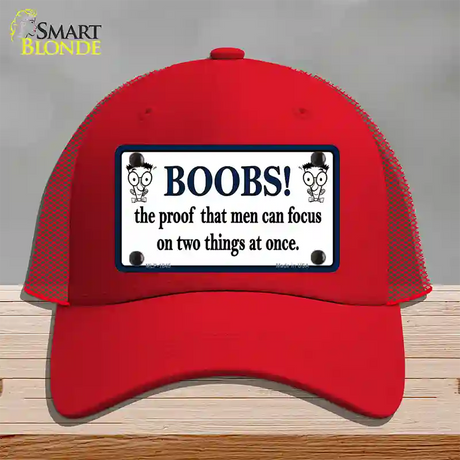 Boobs Proof Novelty License Plate Hat Mesh / Red