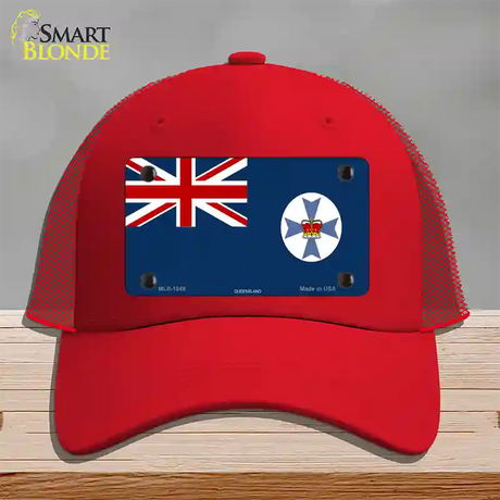 Queensland Flag Novelty License Plate Hat Mesh / Red