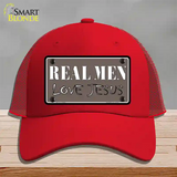 Real Men Love Jesus Novelty License Plate Hat Mesh / Red