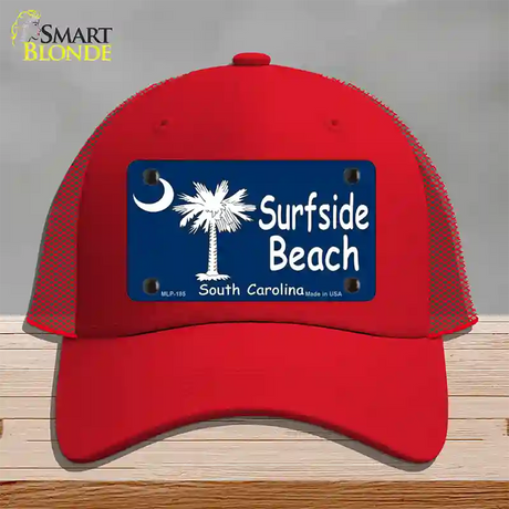 Surf Side Beach Novelty License Plate Hat Mesh / Red