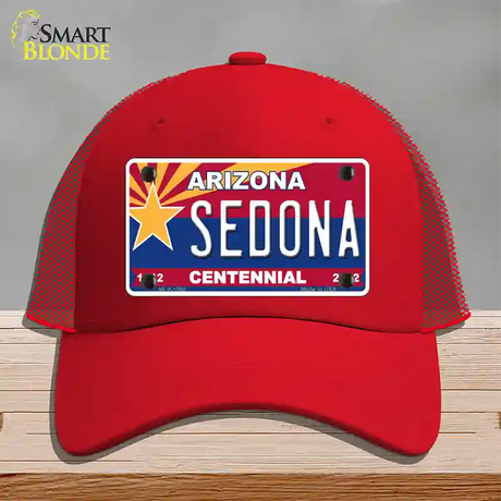 Arizona Centennial Sedona Novelty License Plate Hat Mesh / Red