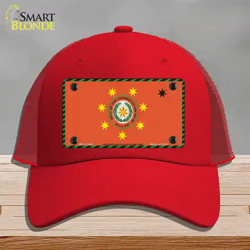 Cherokee Nation Flag Novelty License Plate Hat Mesh / Red