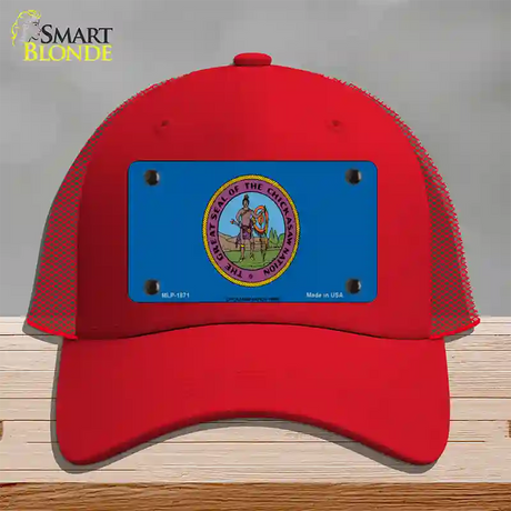 Chickasaw Nation Flag Novelty License Plate Hat Mesh / Red