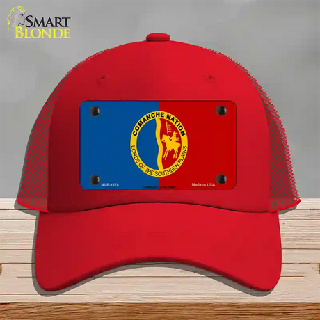 Comanche Nation Flag Novelty License Plate Hat Mesh / Red