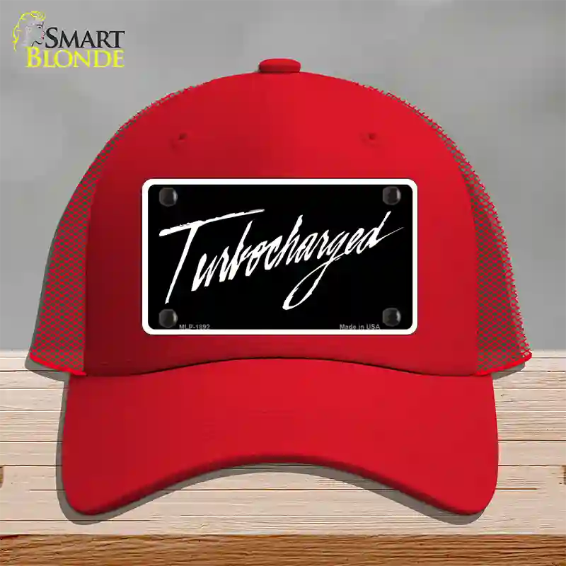 Turbocharged Novelty License Plate Hat Mesh / Red