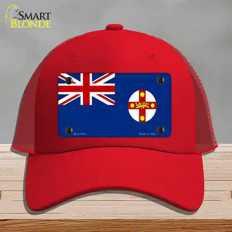 New South Wales Flag Novelty License Plate Hat Mesh / Red