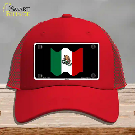 Mexico Waving Flag Novelty License Plate Hat Mesh / Red