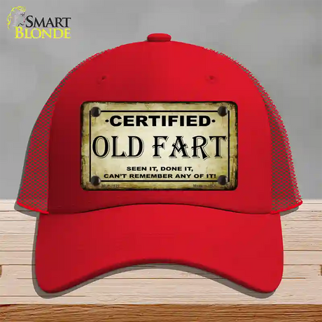 Certified Old Fart Novelty License Plate Hat Mesh / Red