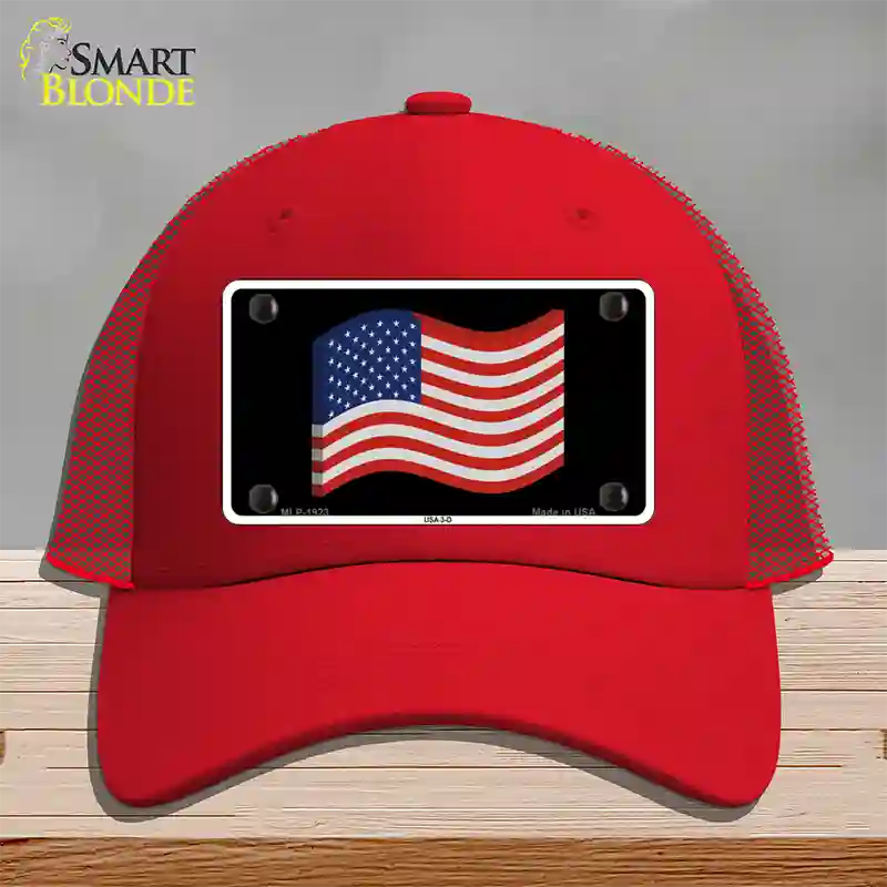 USA 3-D Flag Novelty License Plate Hat Mesh / Red