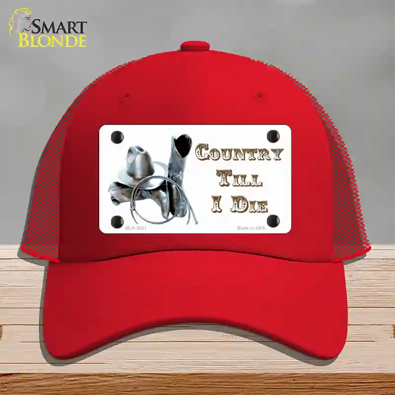 Country Till I Die Novelty License Plate Hat Mesh / Red