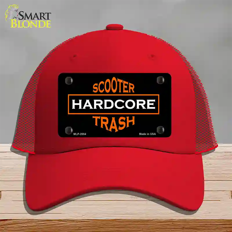 Hardcore Scooter Trash Black Novelty License Plate Hat Mesh / Red