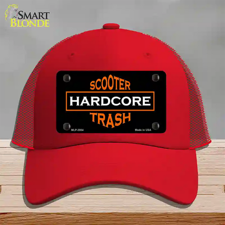 Hardcore Scooter Trash Black Novelty License Plate Hat Mesh / Red