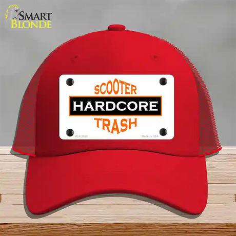 Hardcore Scooter Trash White Novelty License Plate Hat Mesh / Red