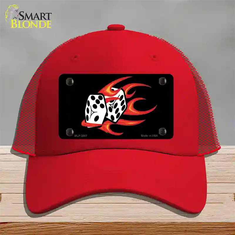 Red Hot Flaming Dice Novelty License Plate Hat Mesh / Red