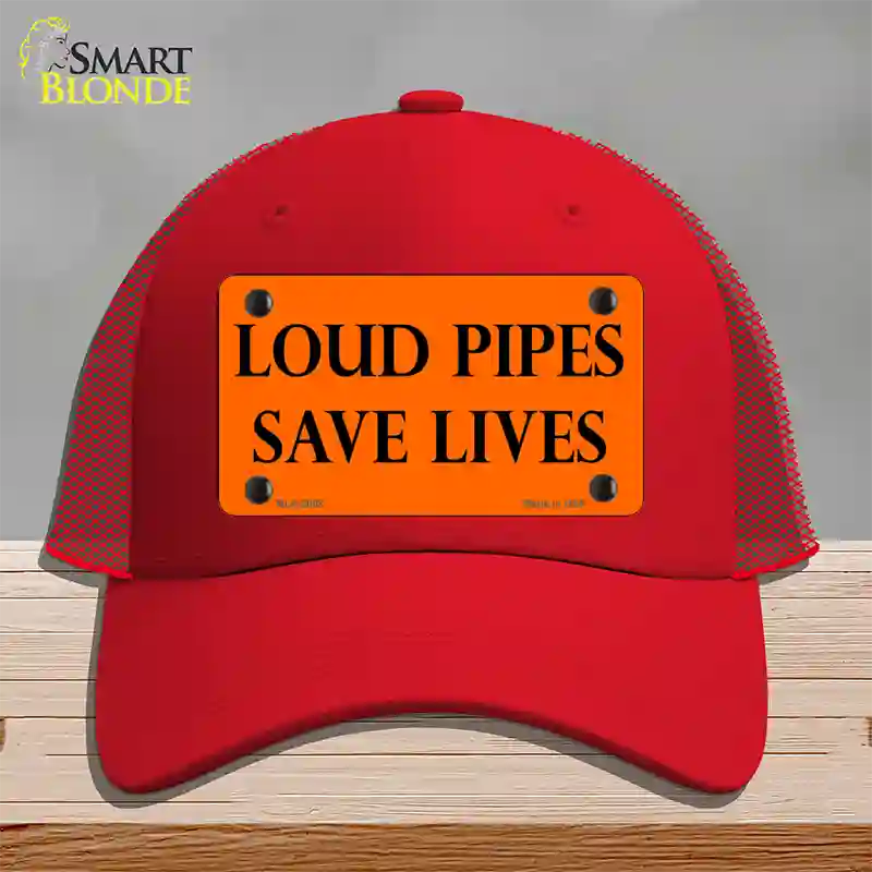 Loud Pipes Save Lives Novelty License Plate Hat Mesh / Red