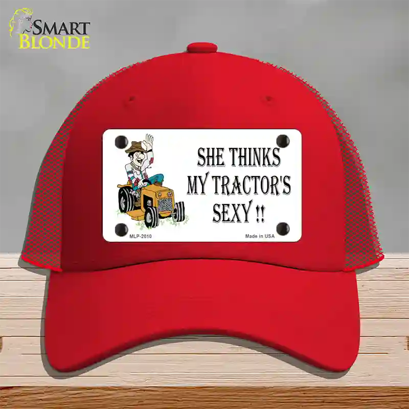 She Thinks My Tractors Sexy White Novelty License Plate Hat Mesh / Red