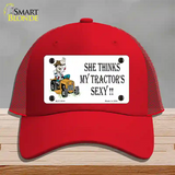 She Thinks My Tractors Sexy White Novelty License Plate Hat Mesh / Red