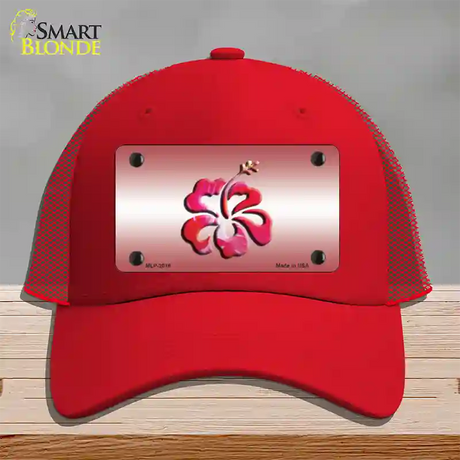 Hibiscus Flower Novelty License Plate Hat Mesh / Red