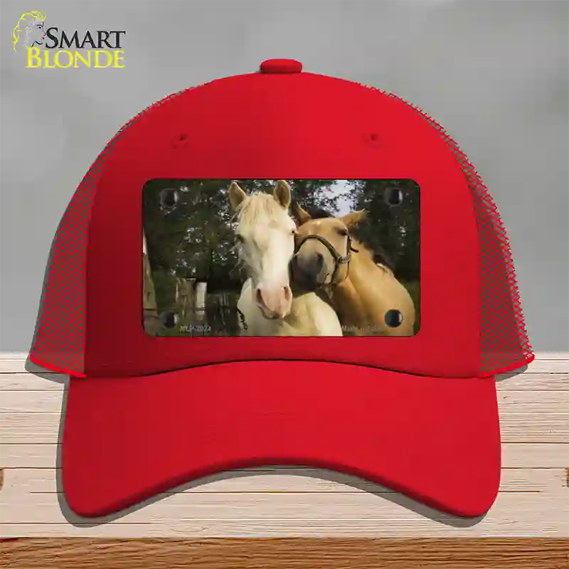 Horses Sweet On Each Other Novelty License Plate Hat Mesh / Red