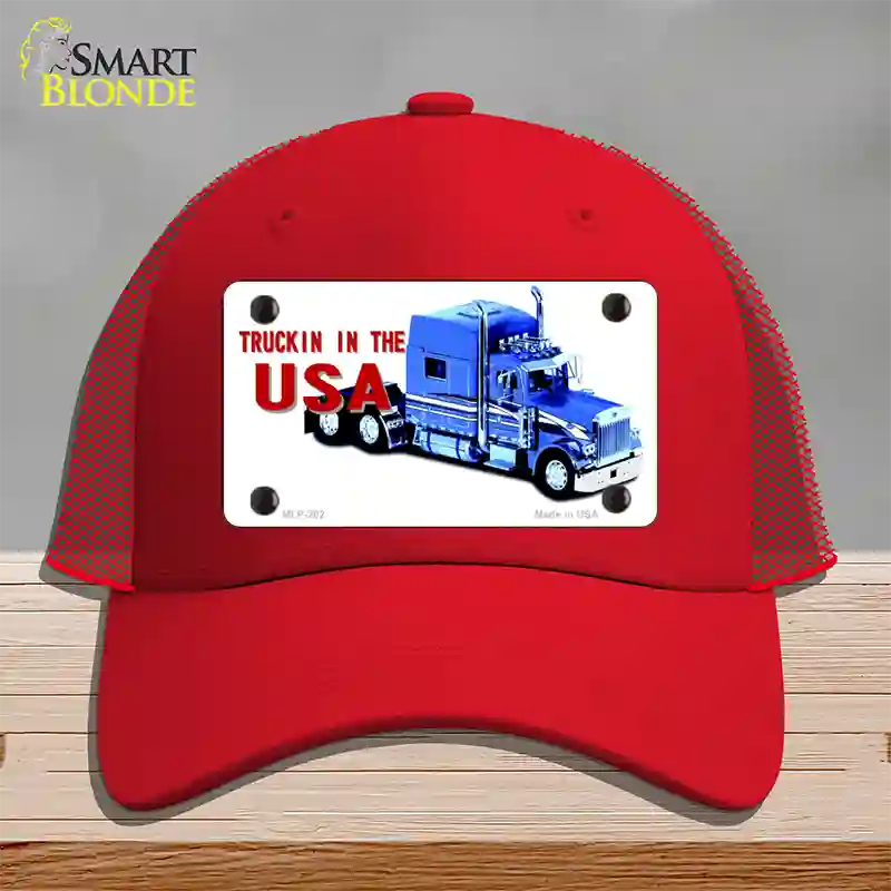 Trucking In The USA Novelty License Plate Hat Mesh / Red