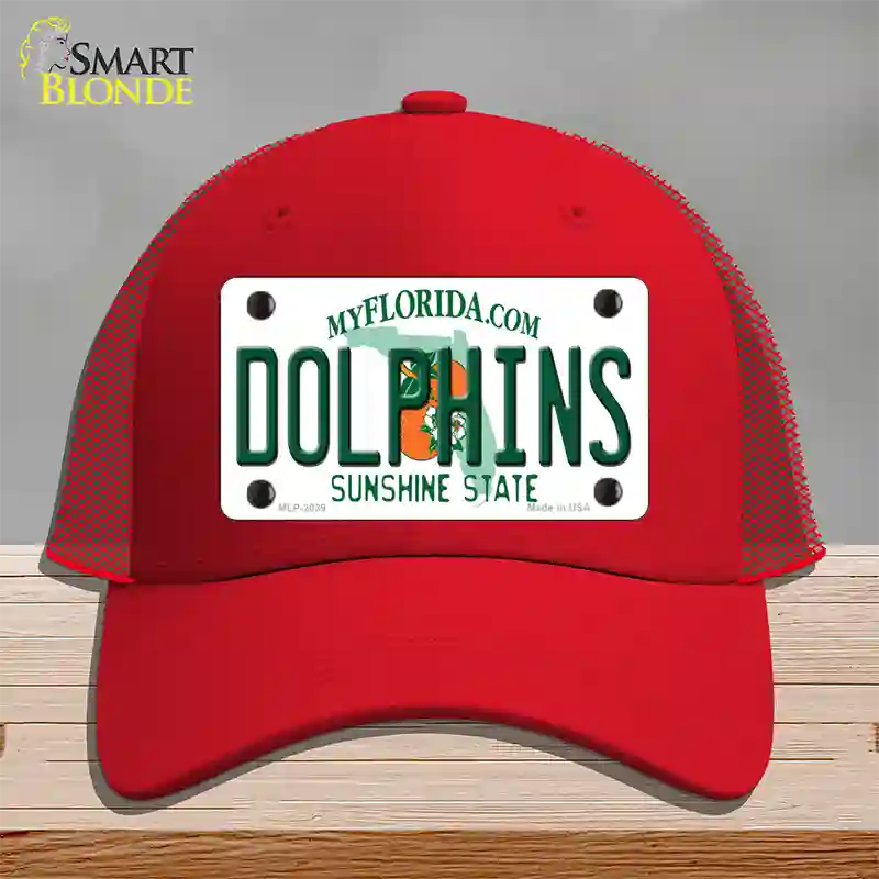 Dolphins Florida State Novelty License Plate Hat Mesh / Red