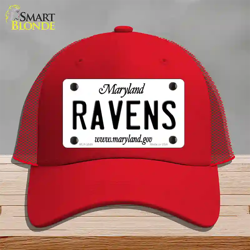 Ravens Maryland State Novelty License Plate Hat Mesh / Red