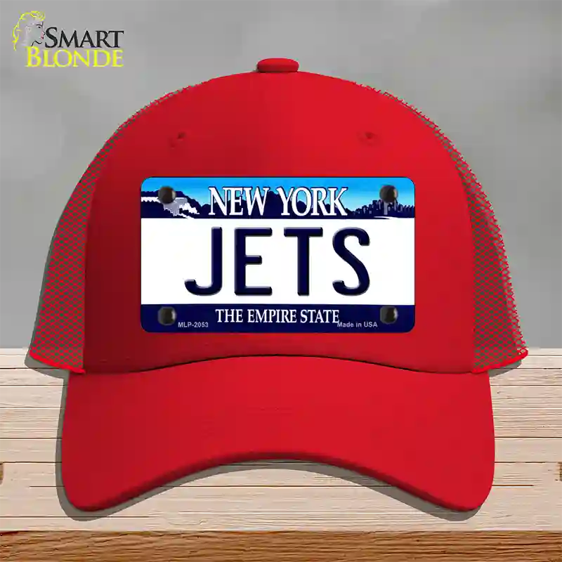 Jets New York State Novelty License Plate Hat Mesh / Red