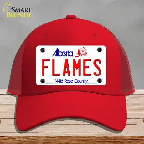 Flames Alberta Canada Province Novelty License Plate Hat Mesh / Red