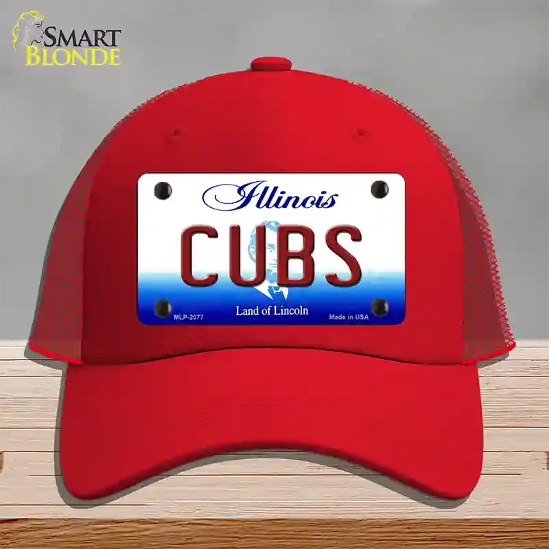 Cubs Chicago Illinois State Novelty License Plate Hat Mesh / Red