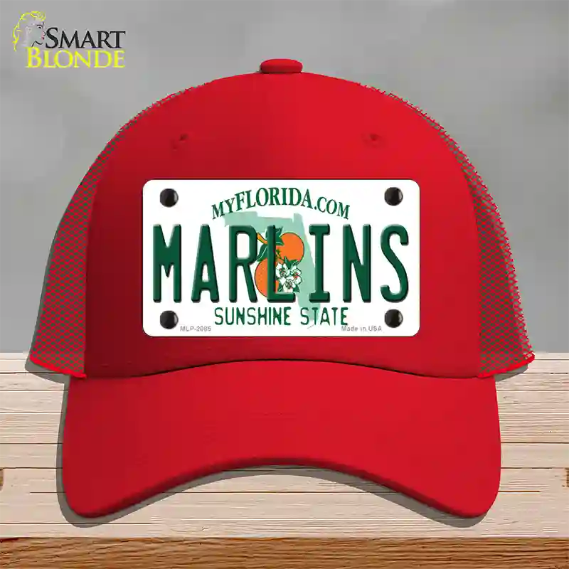 Marlins Florida State Novelty License Plate Hat Mesh / Red