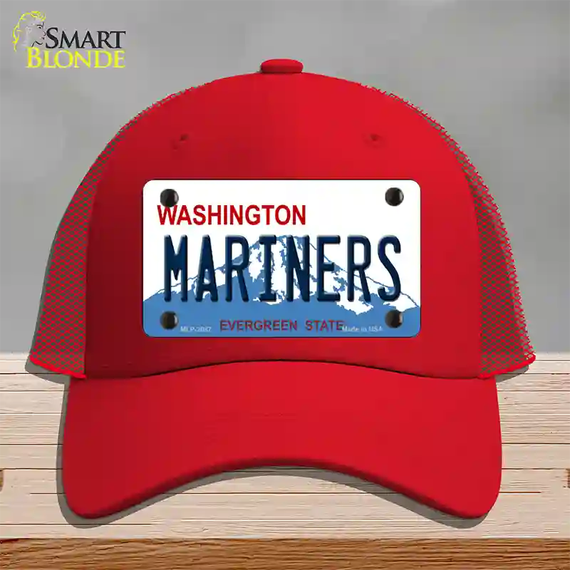 Mariners Washington State Novelty License Plate Hat Mesh / Red