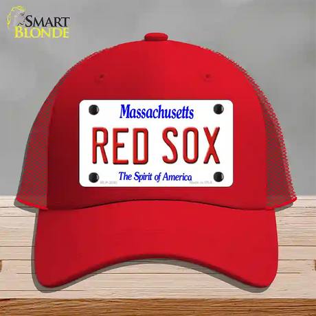 Red Sox Massachusetts State Novelty License Plate Hat Mesh / Red