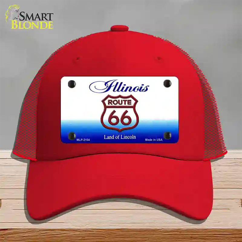 Route 66 Shield Illinois Novelty License Plate Hat Mesh / Red