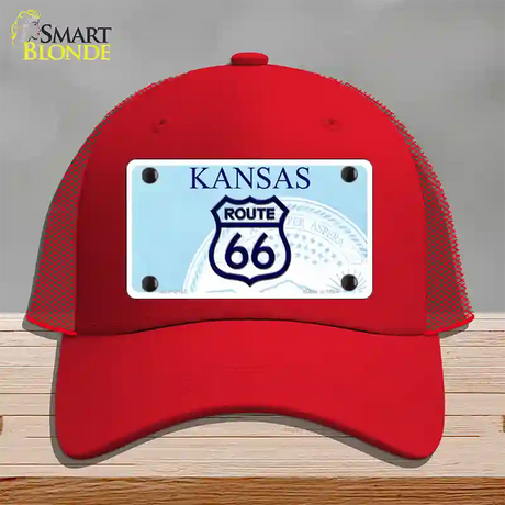 Route 66 Shield Kansas Novelty License Plate Hat Mesh / Red