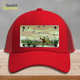 Duck Hunting Camouflage Novelty License Plate Hat Mesh / Red