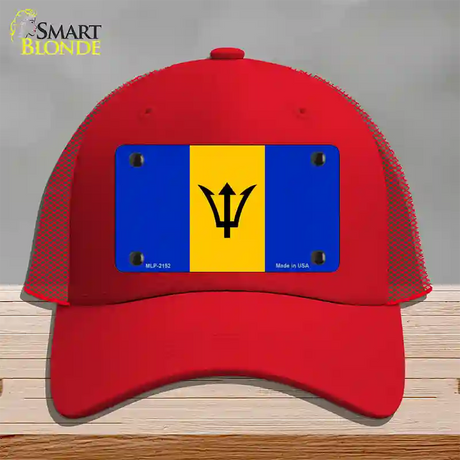 Barbados Flag Novelty License Plate Hat Mesh / Red