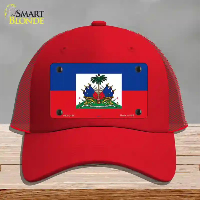 Haiti Flag Novelty License Plate Hat Mesh / Red