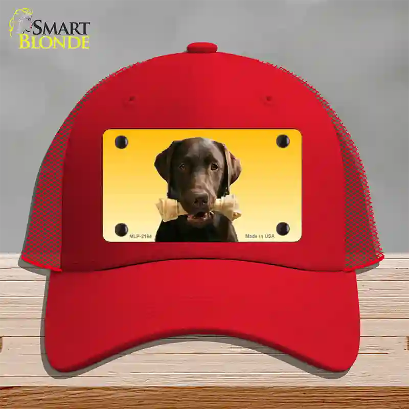 Chocolate Labrador Retriever Dog Novelty License Plate Hat Mesh / Red