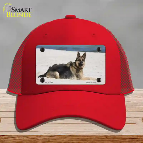 German Shepherd Dog Novelty License Plate Hat Mesh / Red