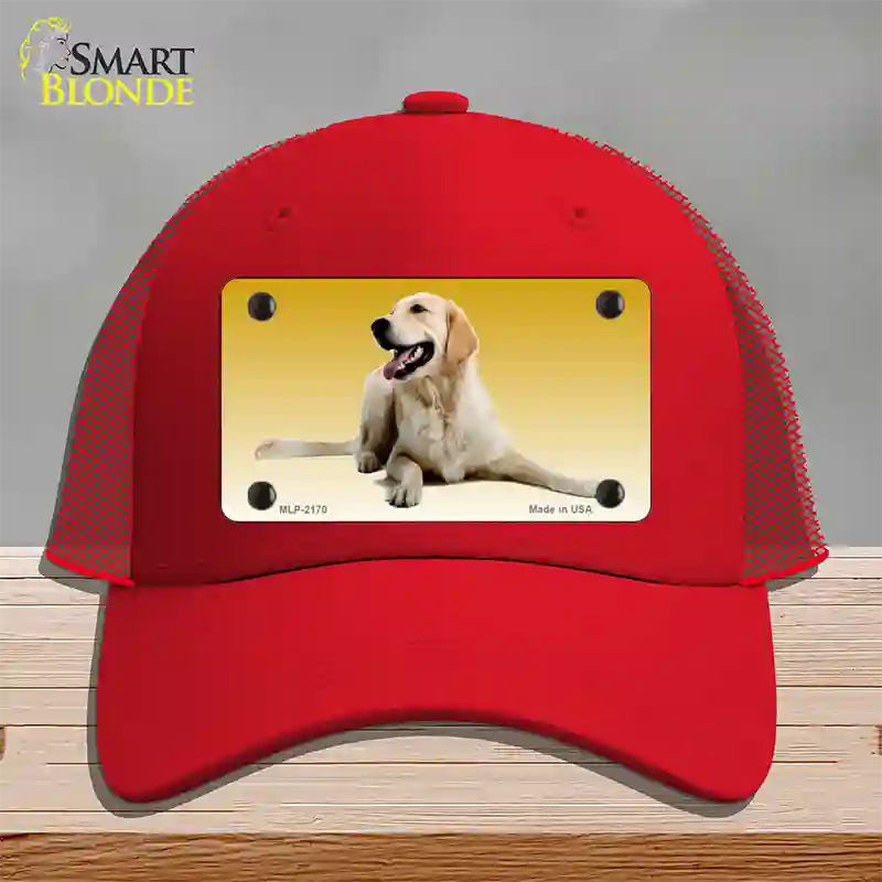 Golden Retriever Dog Novelty License Plate Hat Mesh / Red